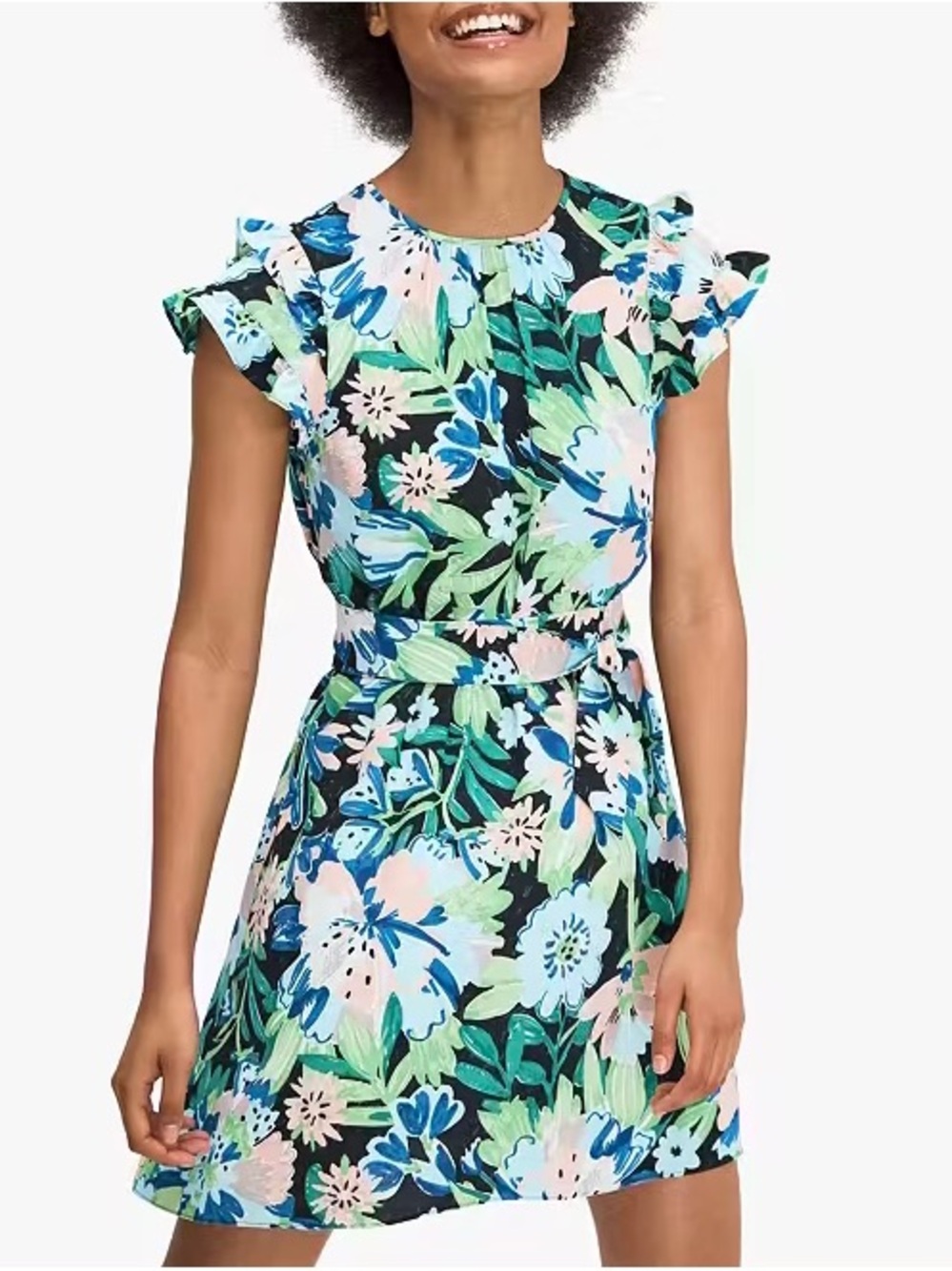 kate spade Floral Ruffle Sleeve Mini Dress